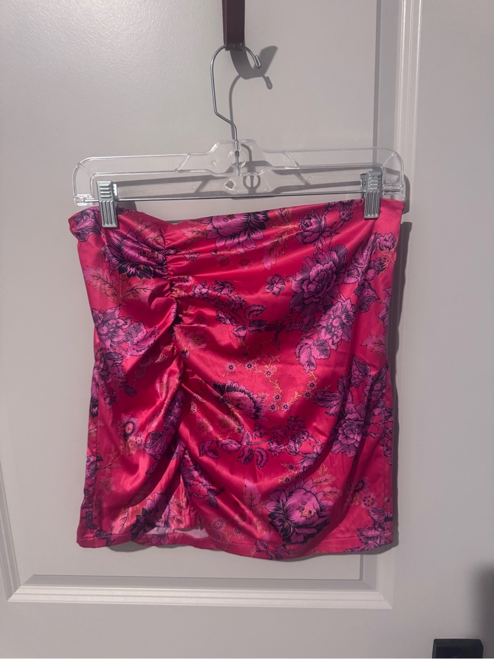 Free People Hot Pink Floral Satin Mini Skirt